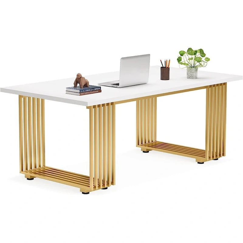 Escritorio de oficina individual, estilo moderno, negro/blanco/marrón, 180 cm