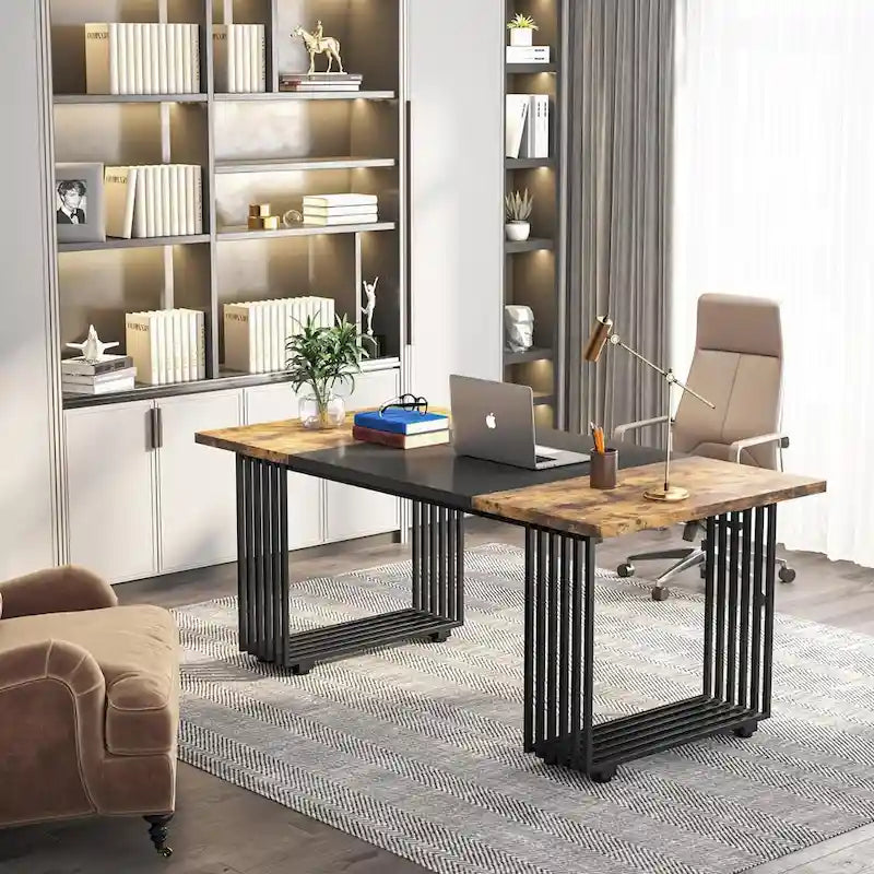 Escritorio de oficina individual, estilo moderno, negro/blanco/marrón, 180 cm