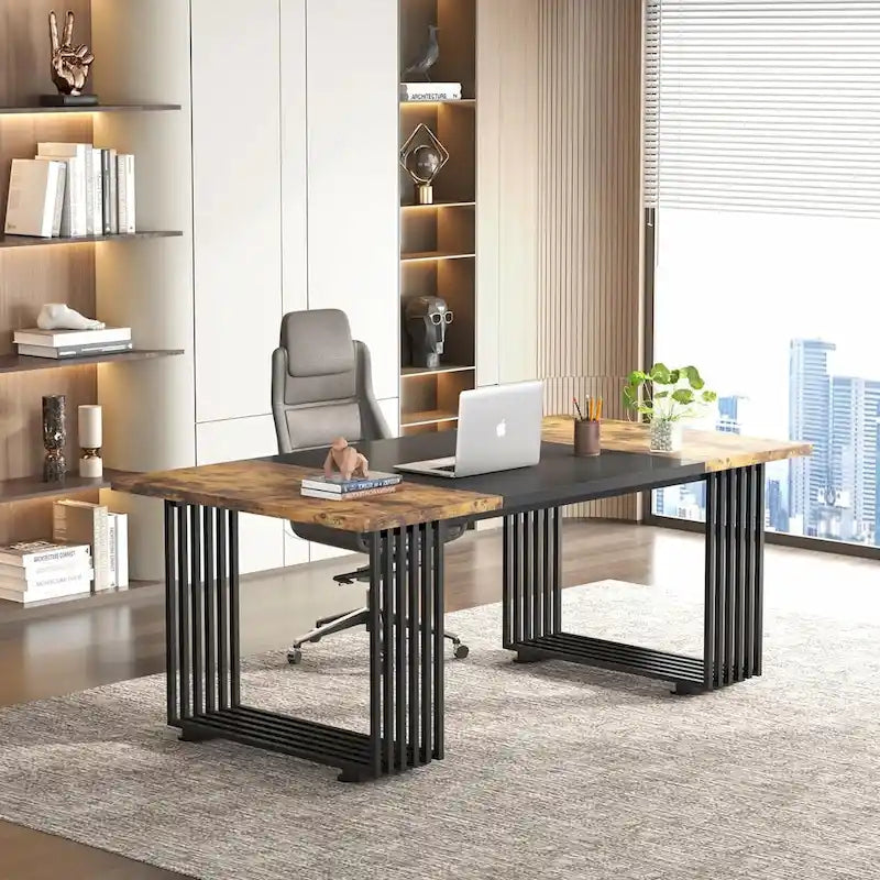 Escritorio de oficina individual, estilo moderno, negro/blanco/marrón, 180 cm