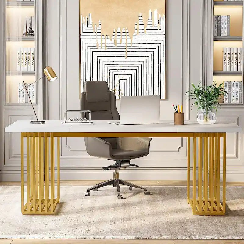 Escritorio de oficina individual, estilo moderno, negro/blanco/marrón, 180 cm