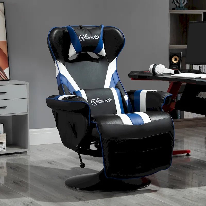 Sillón reclinable gamer estilo carreras con reposapiés y portavasos, rojo/azul, 1 persona