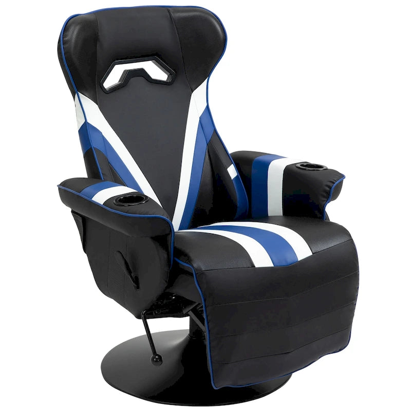 Sillón reclinable gamer estilo carreras con reposapiés y portavasos, rojo/azul, 1 persona