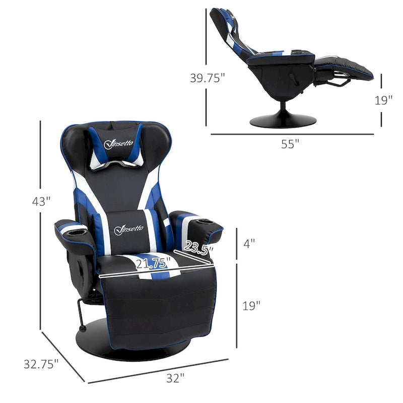 Sillón reclinable gamer estilo carreras con reposapiés y portavasos, rojo/azul, 1 persona