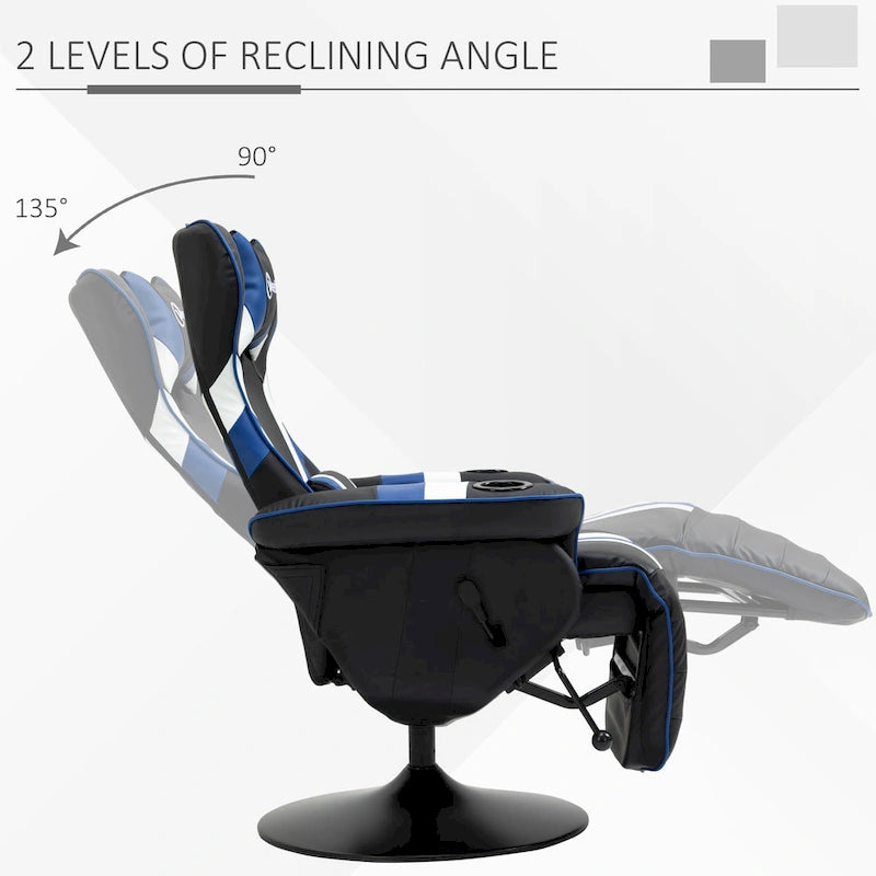 Sillón reclinable gamer estilo carreras con reposapiés y portavasos, rojo/azul, 1 persona