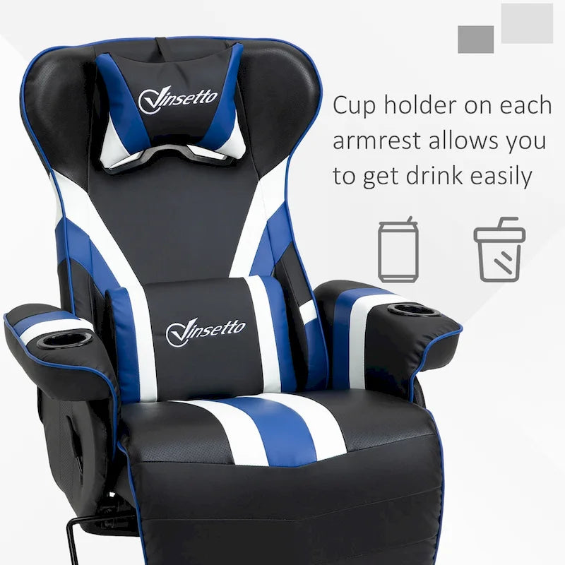 Sillón reclinable gamer estilo carreras con reposapiés y portavasos, rojo/azul, 1 persona
