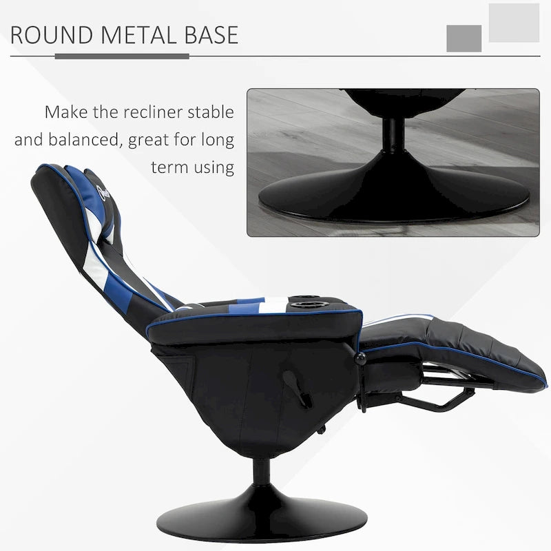 Sillón reclinable gamer estilo carreras con reposapiés y portavasos, rojo/azul, 1 persona