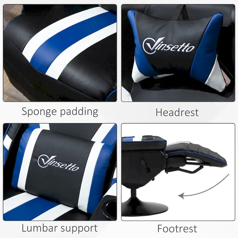 Sillón reclinable gamer estilo carreras con reposapiés y portavasos, rojo/azul, 1 persona
