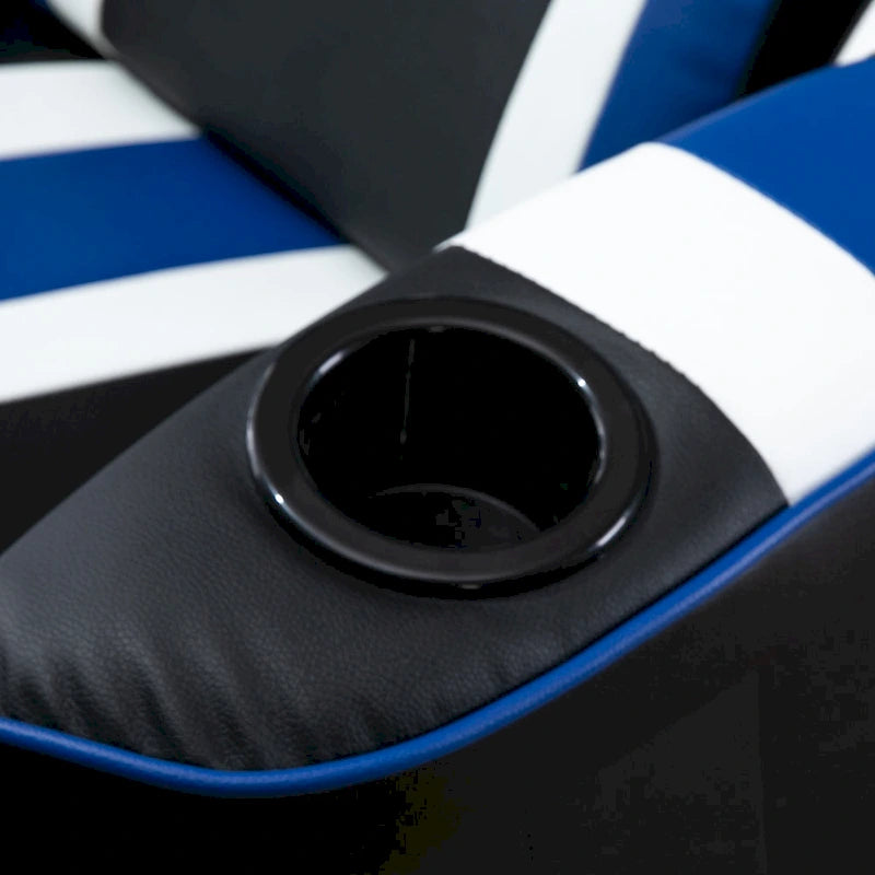 Sillón reclinable gamer estilo carreras con reposapiés y portavasos, rojo/azul, 1 persona