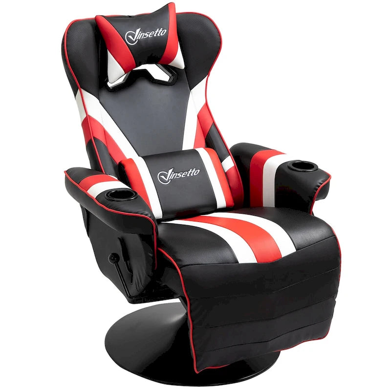 Sillón reclinable gamer estilo carreras con reposapiés y portavasos, rojo/azul, 1 persona