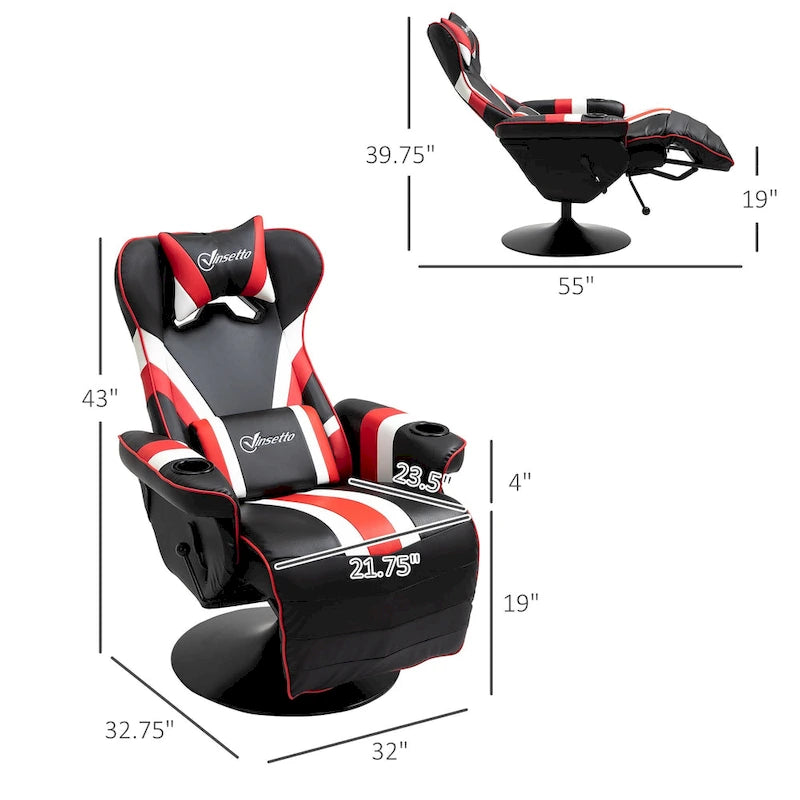 Sillón reclinable gamer estilo carreras con reposapiés y portavasos, rojo/azul, 1 persona