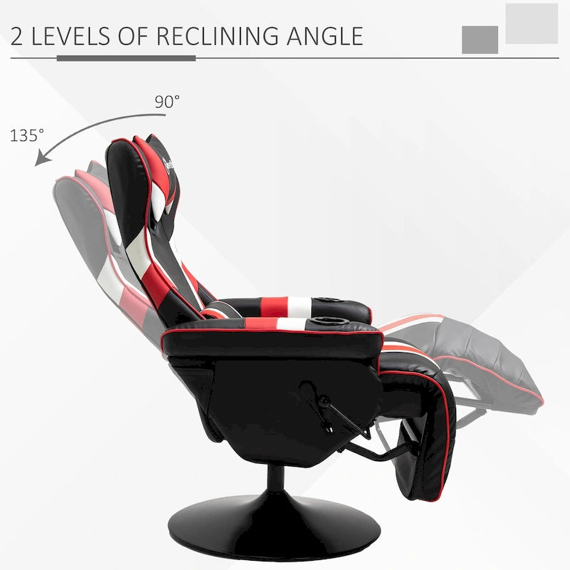 Sillón reclinable gamer estilo carreras con reposapiés y portavasos, rojo/azul, 1 persona