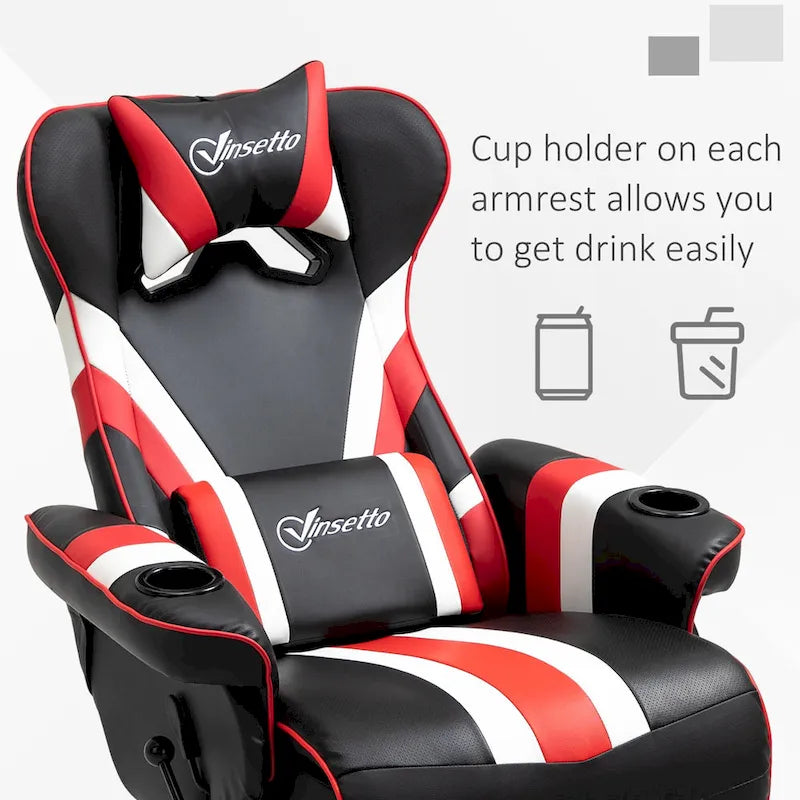 Sillón reclinable gamer estilo carreras con reposapiés y portavasos, rojo/azul, 1 persona