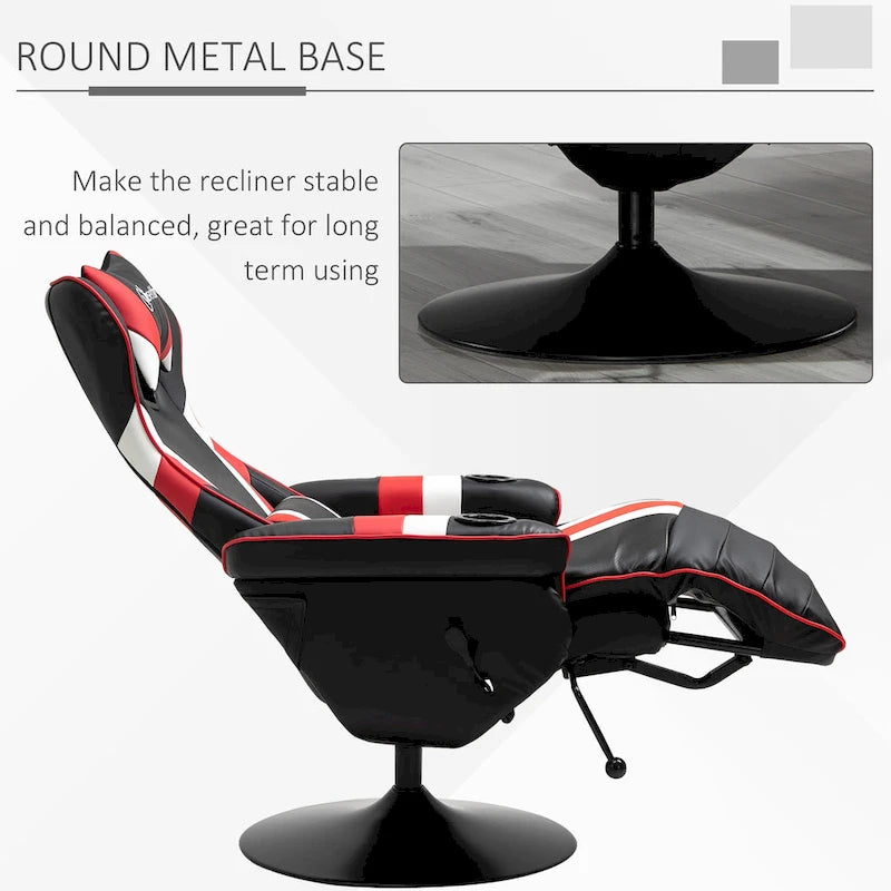 Sillón reclinable gamer estilo carreras con reposapiés y portavasos, rojo/azul, 1 persona