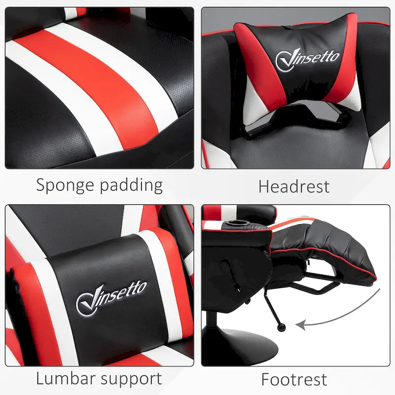 Sillón reclinable gamer estilo carreras con reposapiés y portavasos, rojo/azul, 1 persona