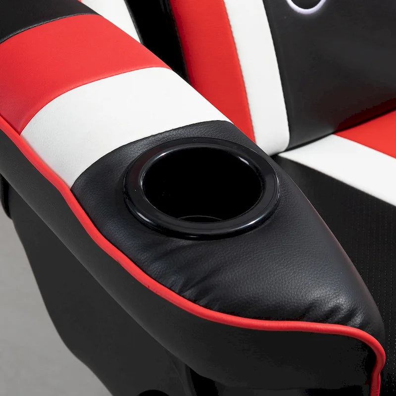 Sillón reclinable gamer estilo carreras con reposapiés y portavasos, rojo/azul, 1 persona