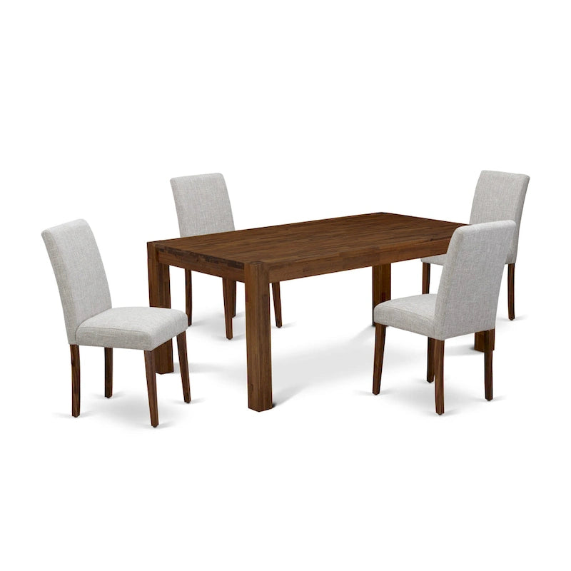 Juego de comedor rectangular de nogal antiguo y lino tono beis – 5, 7 o 9 piezas