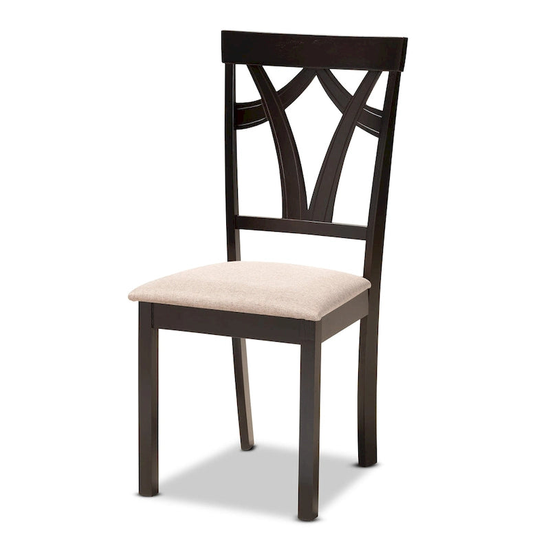 Juego de comedor redondo moderno de 5 piezas en marrón oscuro y arena (para 4 personas)