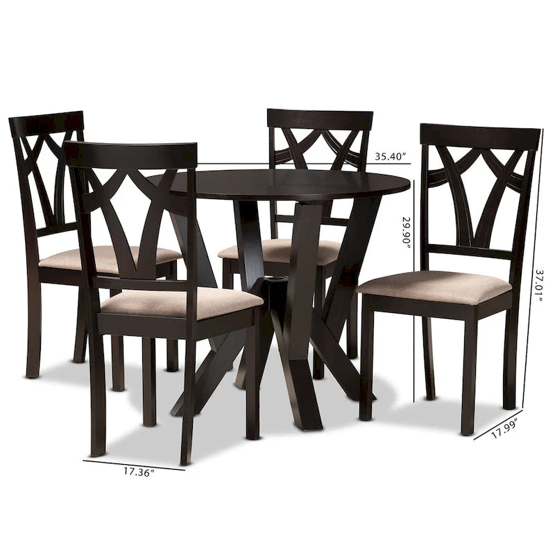 Juego de comedor redondo moderno de 5 piezas en marrón oscuro y arena (para 4 personas)