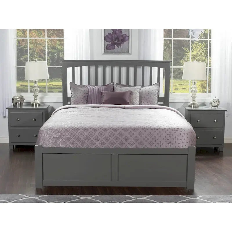 Cama King de plataforma gris con 2 cajones de almacenaje, se adapta a 1-2