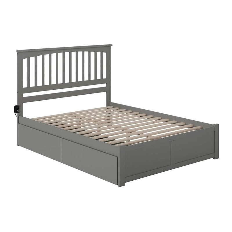 Cama King de plataforma gris con 2 cajones de almacenaje, se adapta a 1-2