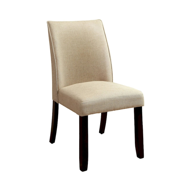 Silla de comedor acolchada transicional color marfil, patas espresso, juego de 2