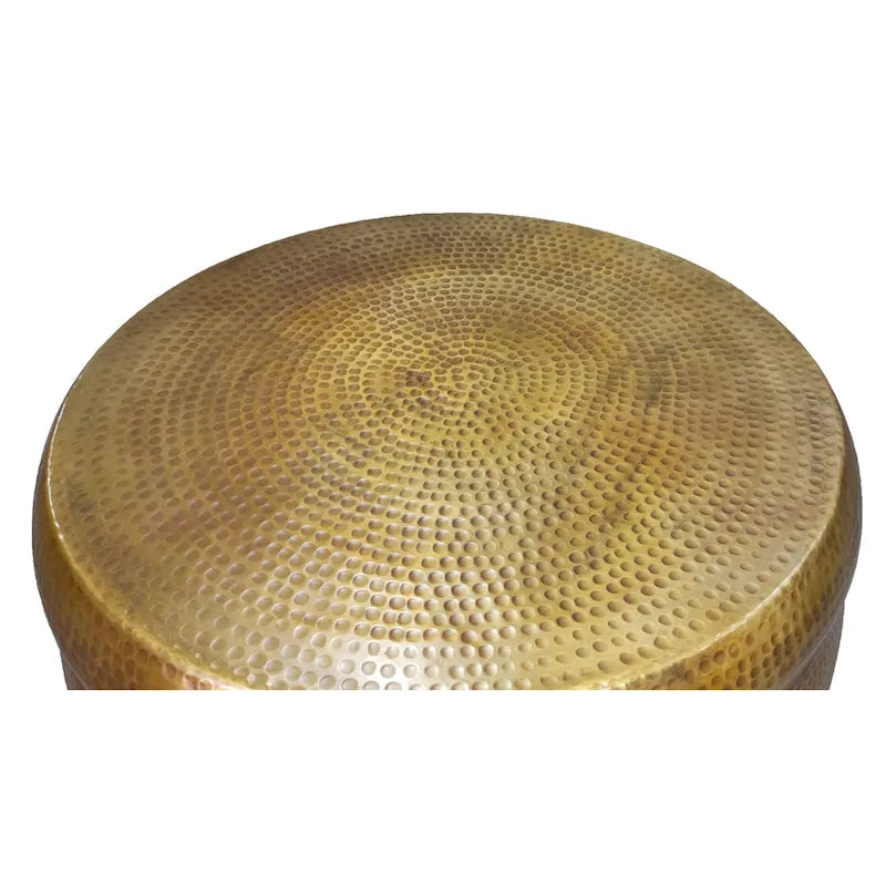 Mesa de Centro Redonda Tipo Tambor, Latón Envejecido, Aluminio, Martillado, 81 cm