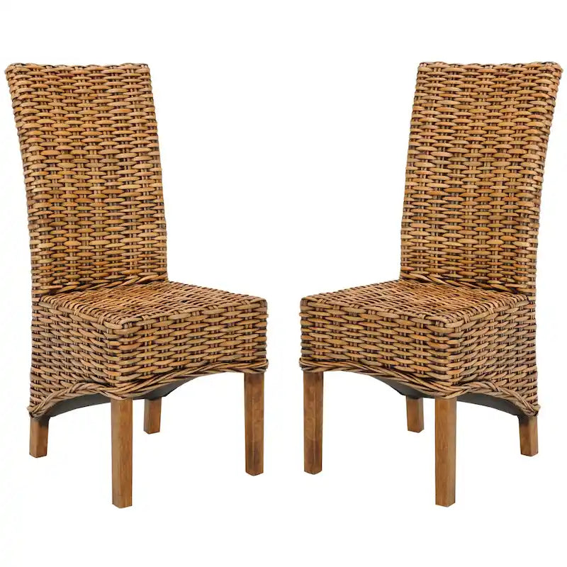 Sillas de comedor altas de mimbre marrón, juego de 2
