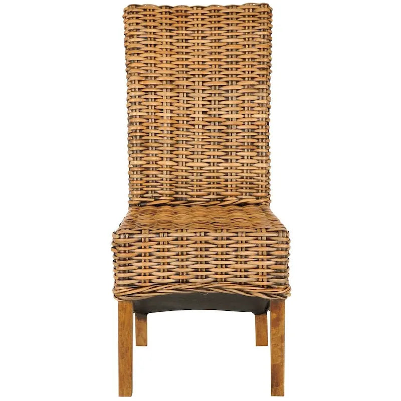 Sillas de comedor altas de mimbre marrón, juego de 2