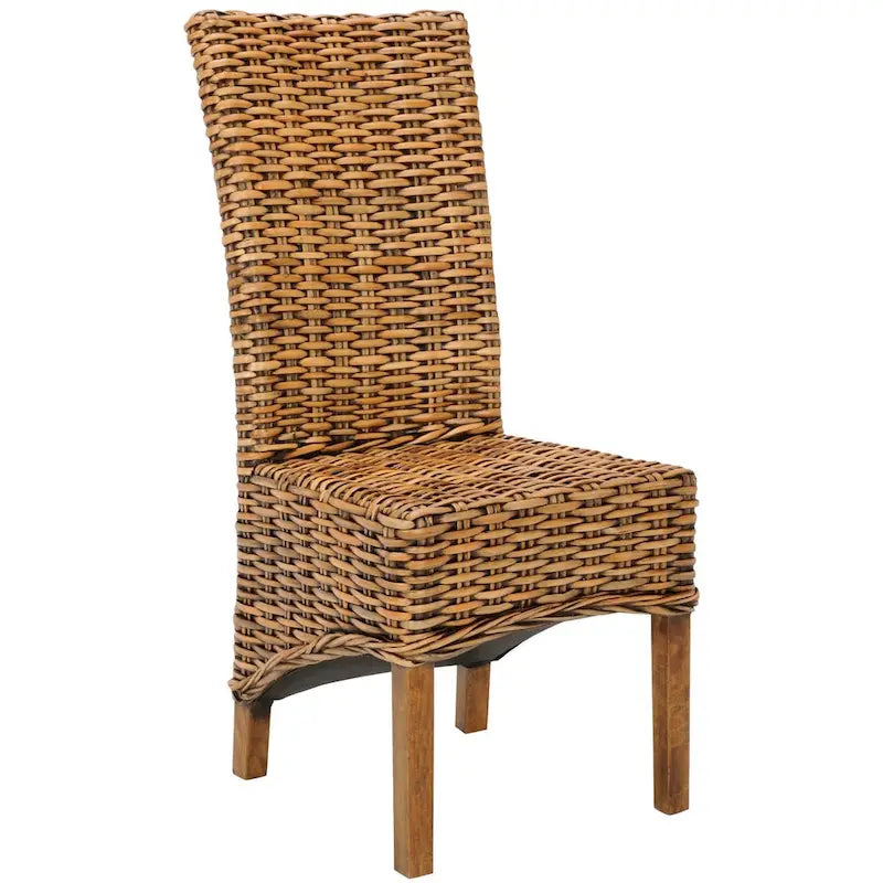Sillas de comedor altas de mimbre marrón, juego de 2