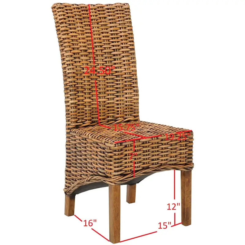 Sillas de comedor altas de mimbre marrón, juego de 2
