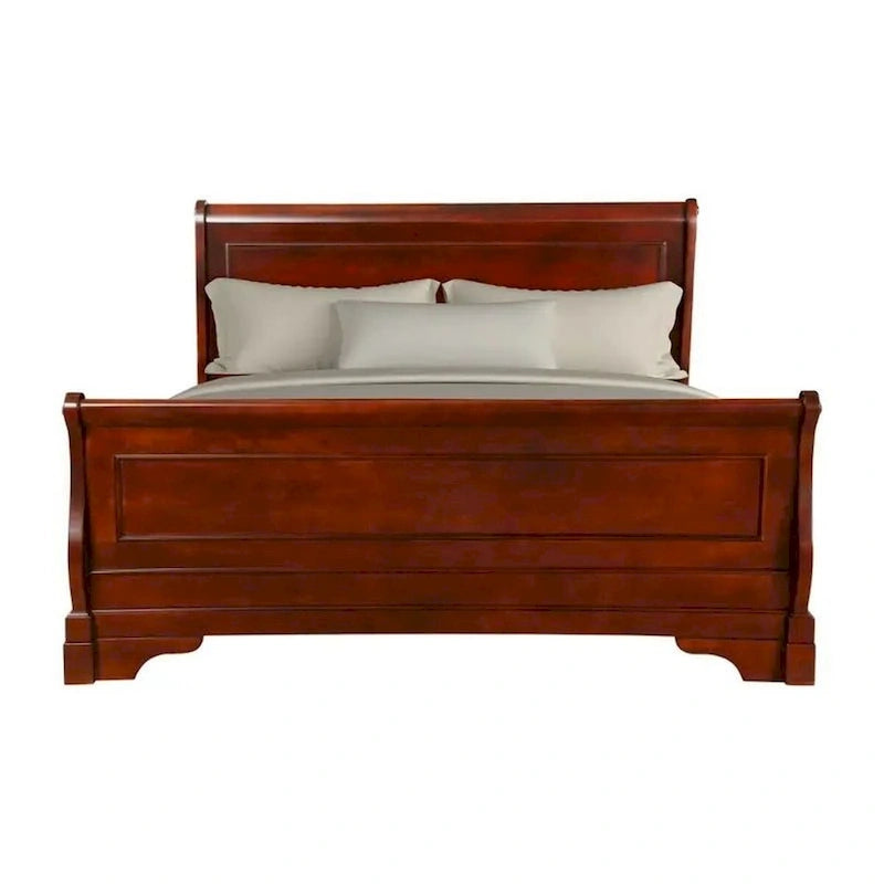 Cama panel trineo tamaño queen marrón, capacidad 2 personas