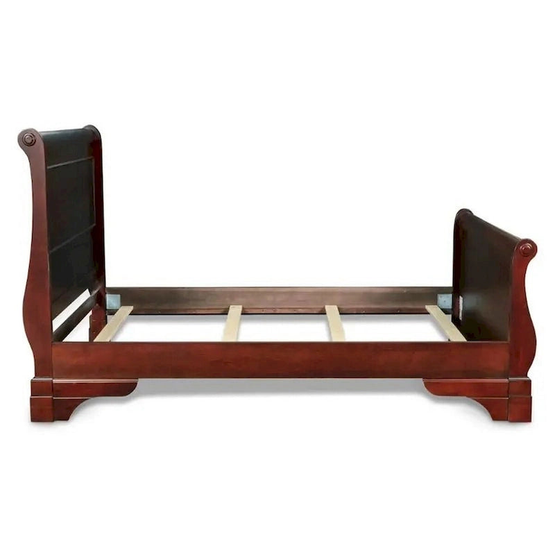 Cama panel trineo tamaño queen marrón, capacidad 2 personas