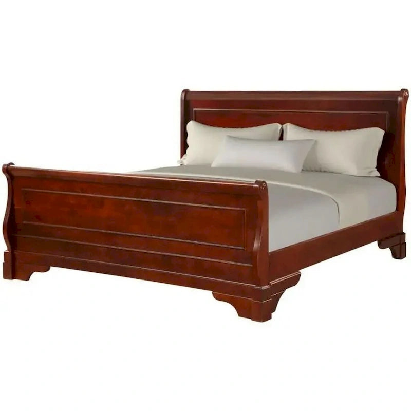 Cama panel trineo tamaño queen marrón, capacidad 2 personas
