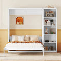 Cama de pared Murphy blanca/gris con estantes, matrimonial/queen, capacidad para 1