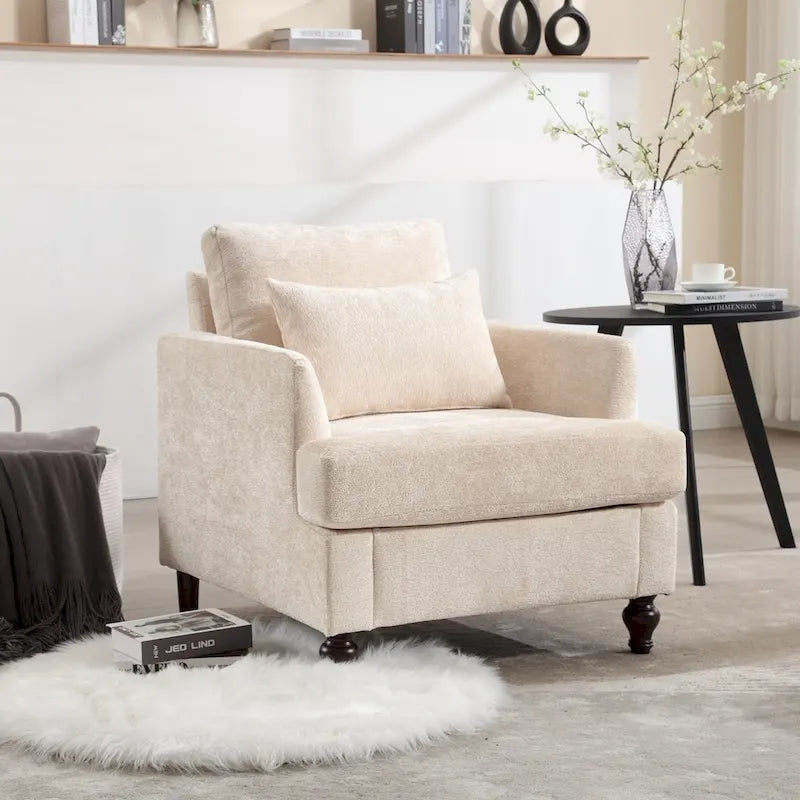 Sillón Decorativo de Chenilla, Asiento Individual, Estilo de Mediados de Siglo – Negro / Naranja Oscuro / Gris / Beige / Rojo Vino / Esmeralda