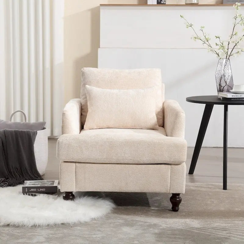 Sillón Decorativo de Chenilla, Asiento Individual, Estilo de Mediados de Siglo – Negro / Naranja Oscuro / Gris / Beige / Rojo Vino / Esmeralda