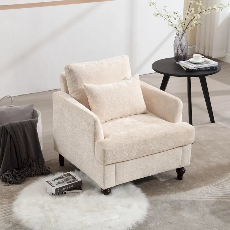 Sillón Decorativo de Chenilla, Asiento Individual, Estilo de Mediados de Siglo – Negro / Naranja Oscuro / Gris / Beige / Rojo Vino / Esmeralda