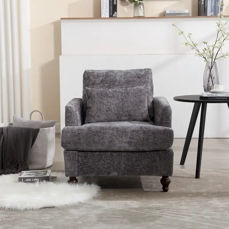 Sillón Decorativo de Chenilla, Asiento Individual, Estilo de Mediados de Siglo – Negro / Naranja Oscuro / Gris / Beige / Rojo Vino / Esmeralda