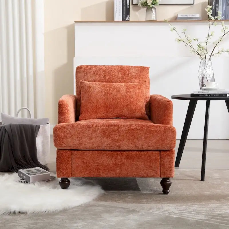 Sillón Decorativo de Chenilla, Asiento Individual, Estilo de Mediados de Siglo – Negro / Naranja Oscuro / Gris / Beige / Rojo Vino / Esmeralda