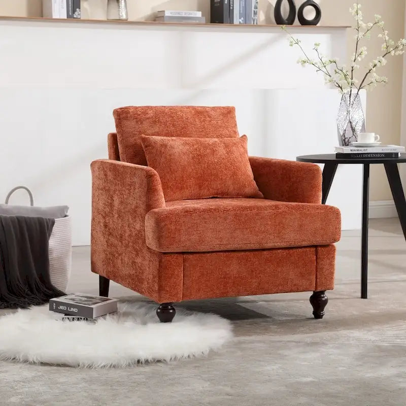 Sillón Decorativo de Chenilla, Asiento Individual, Estilo de Mediados de Siglo – Negro / Naranja Oscuro / Gris / Beige / Rojo Vino / Esmeralda