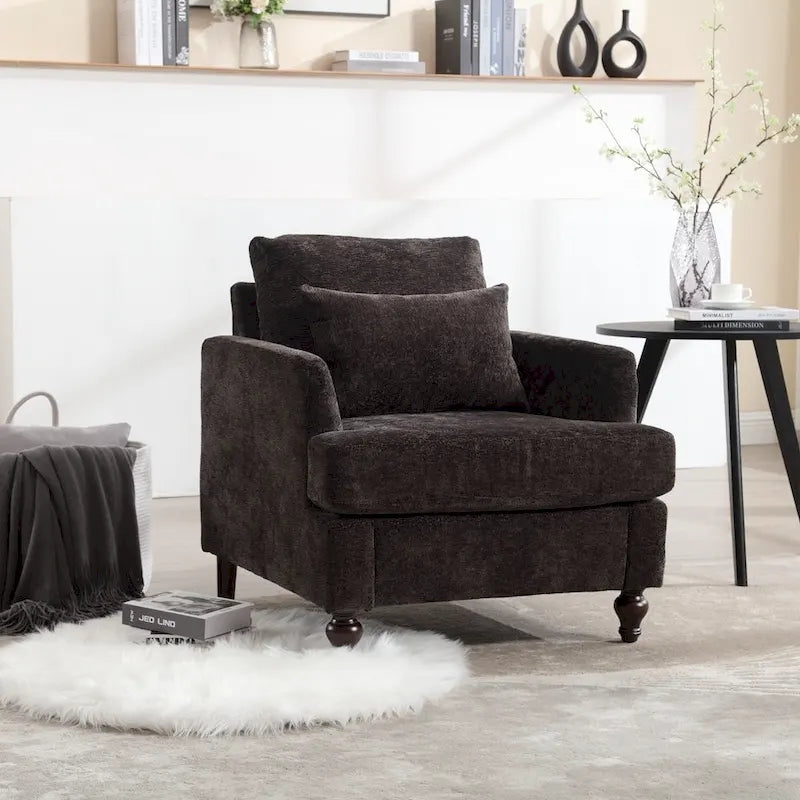 Sillón Decorativo de Chenilla, Asiento Individual, Estilo de Mediados de Siglo – Negro / Naranja Oscuro / Gris / Beige / Rojo Vino / Esmeralda