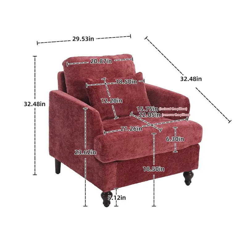 Sillón Decorativo de Chenilla, Asiento Individual, Estilo de Mediados de Siglo – Negro / Naranja Oscuro / Gris / Beige / Rojo Vino / Esmeralda