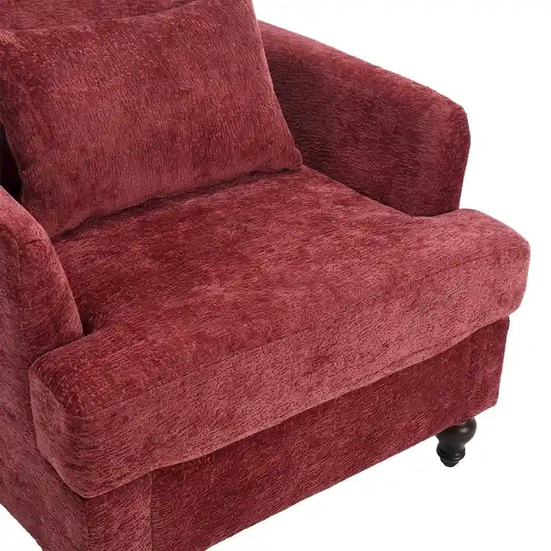 Sillón Decorativo de Chenilla, Asiento Individual, Estilo de Mediados de Siglo – Negro / Naranja Oscuro / Gris / Beige / Rojo Vino / Esmeralda