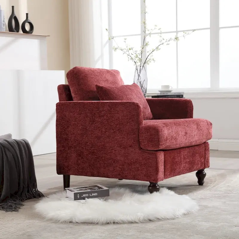 Sillón Decorativo de Chenilla, Asiento Individual, Estilo de Mediados de Siglo – Negro / Naranja Oscuro / Gris / Beige / Rojo Vino / Esmeralda