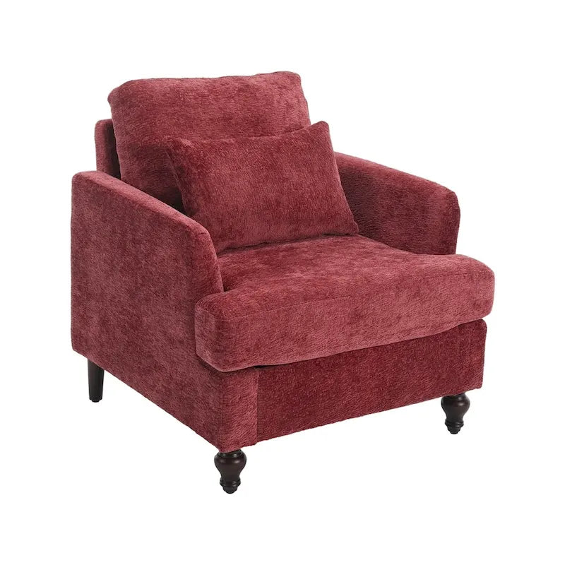 Sillón Decorativo de Chenilla, Asiento Individual, Estilo de Mediados de Siglo – Negro / Naranja Oscuro / Gris / Beige / Rojo Vino / Esmeralda