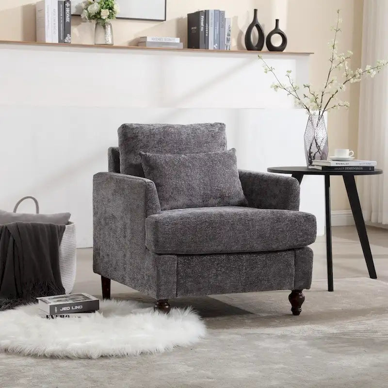 Sillón Decorativo de Chenilla, Asiento Individual, Estilo de Mediados de Siglo – Negro / Naranja Oscuro / Gris / Beige / Rojo Vino / Esmeralda