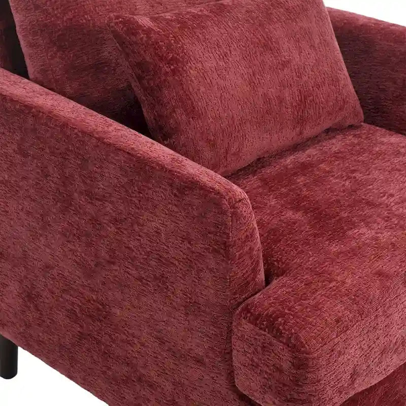 Sillón Decorativo de Chenilla, Asiento Individual, Estilo de Mediados de Siglo – Negro / Naranja Oscuro / Gris / Beige / Rojo Vino / Esmeralda