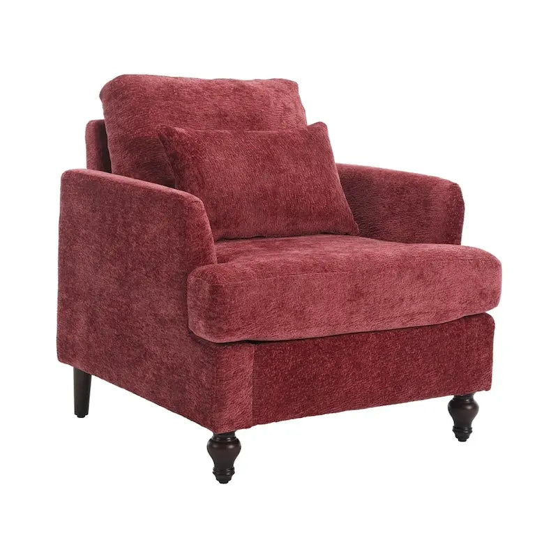 Sillón Decorativo de Chenilla, Asiento Individual, Estilo de Mediados de Siglo – Negro / Naranja Oscuro / Gris / Beige / Rojo Vino / Esmeralda