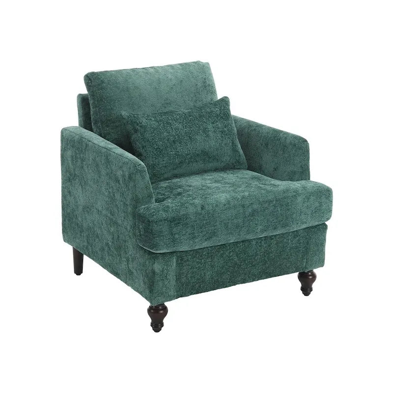 Sillón Decorativo de Chenilla, Asiento Individual, Estilo de Mediados de Siglo – Negro / Naranja Oscuro / Gris / Beige / Rojo Vino / Esmeralda
