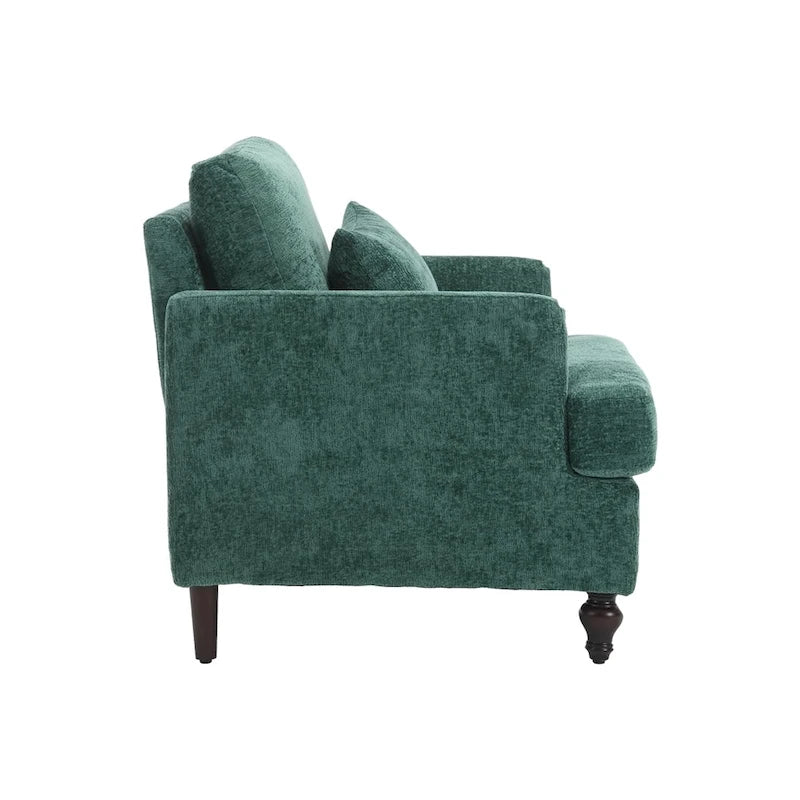 Sillón Decorativo de Chenilla, Asiento Individual, Estilo de Mediados de Siglo – Negro / Naranja Oscuro / Gris / Beige / Rojo Vino / Esmeralda